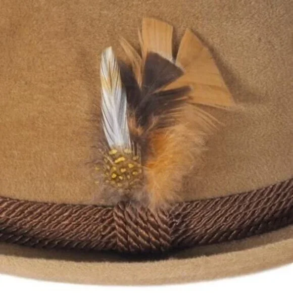 Vintage 1950’s Mallory Fedora Size 6 3/4 54 Mens Hat Tan Wool Feather - Picture 3 of 12
